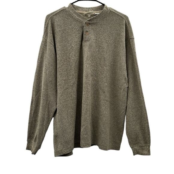 Knightsbridge Taupe Long Sleeve Knit Button Neck Sweater‎ Size L - Picture 1 of 7